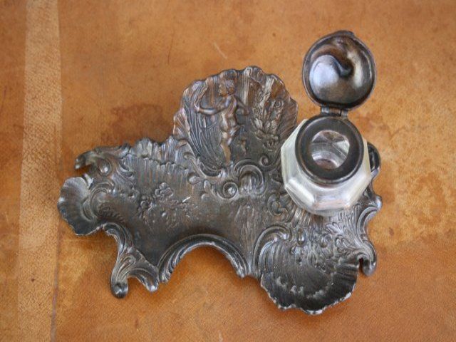Home Decor Rocaille Style Pewter Inkwell For Baby photo