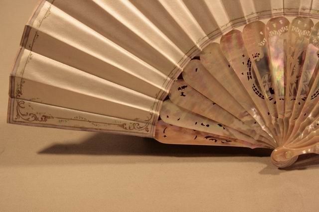 Mother Of Pearl And Painted Silk Fan, Xi Xth Century photo for sale