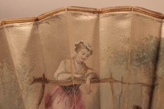 Art Mother Of Pearl And Painted Silk Fan, Xi Xth Century photo