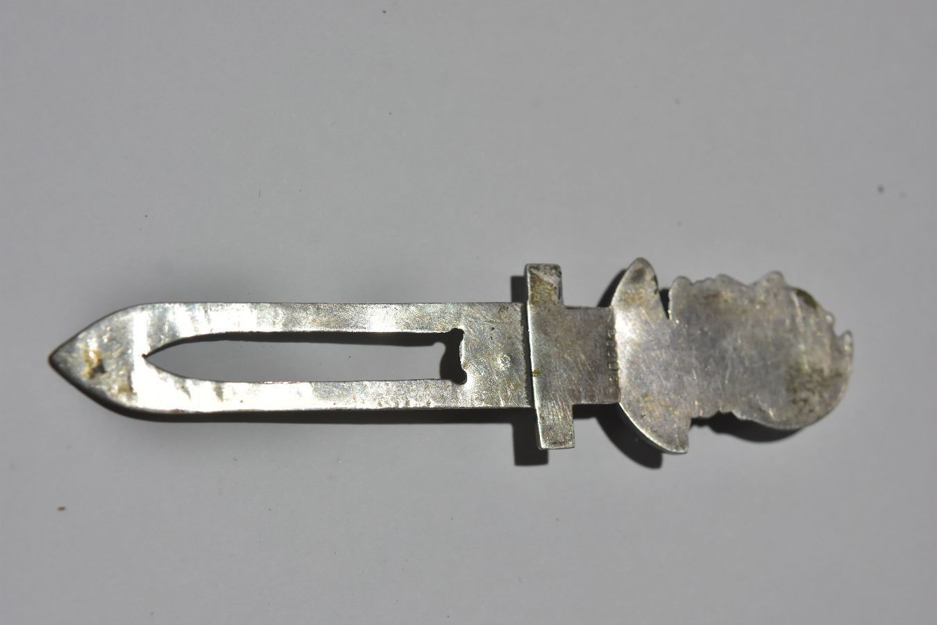Silver Fibula With The Head Of An Antique Soldier, Xi Xth Century photo for sale