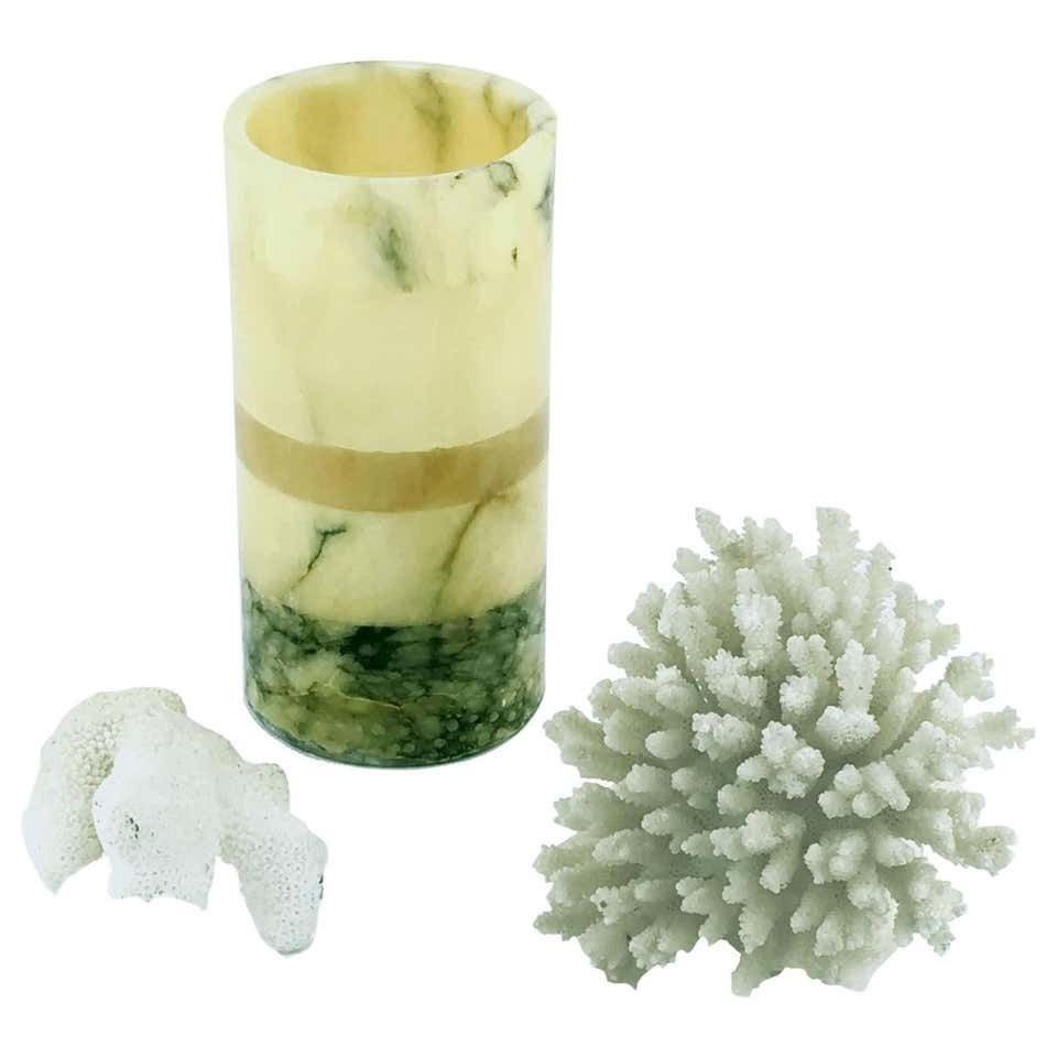 Alabaster Vase In The Style Of Ettorre Sottsass With Corals Decoration