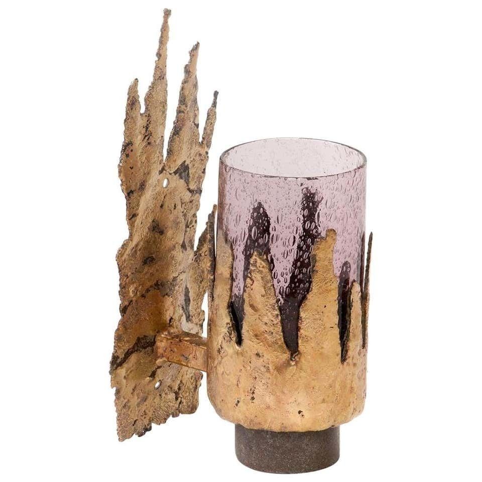 Free Form Brass And Glass Sconce, In The Style Of Jacques Duval Brasseur, 1970