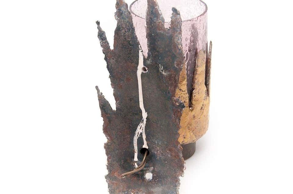 748.0 Free Form Brass And Glass Sconce, In The Style Of Jacques Duval Brasseur, 1970 photo