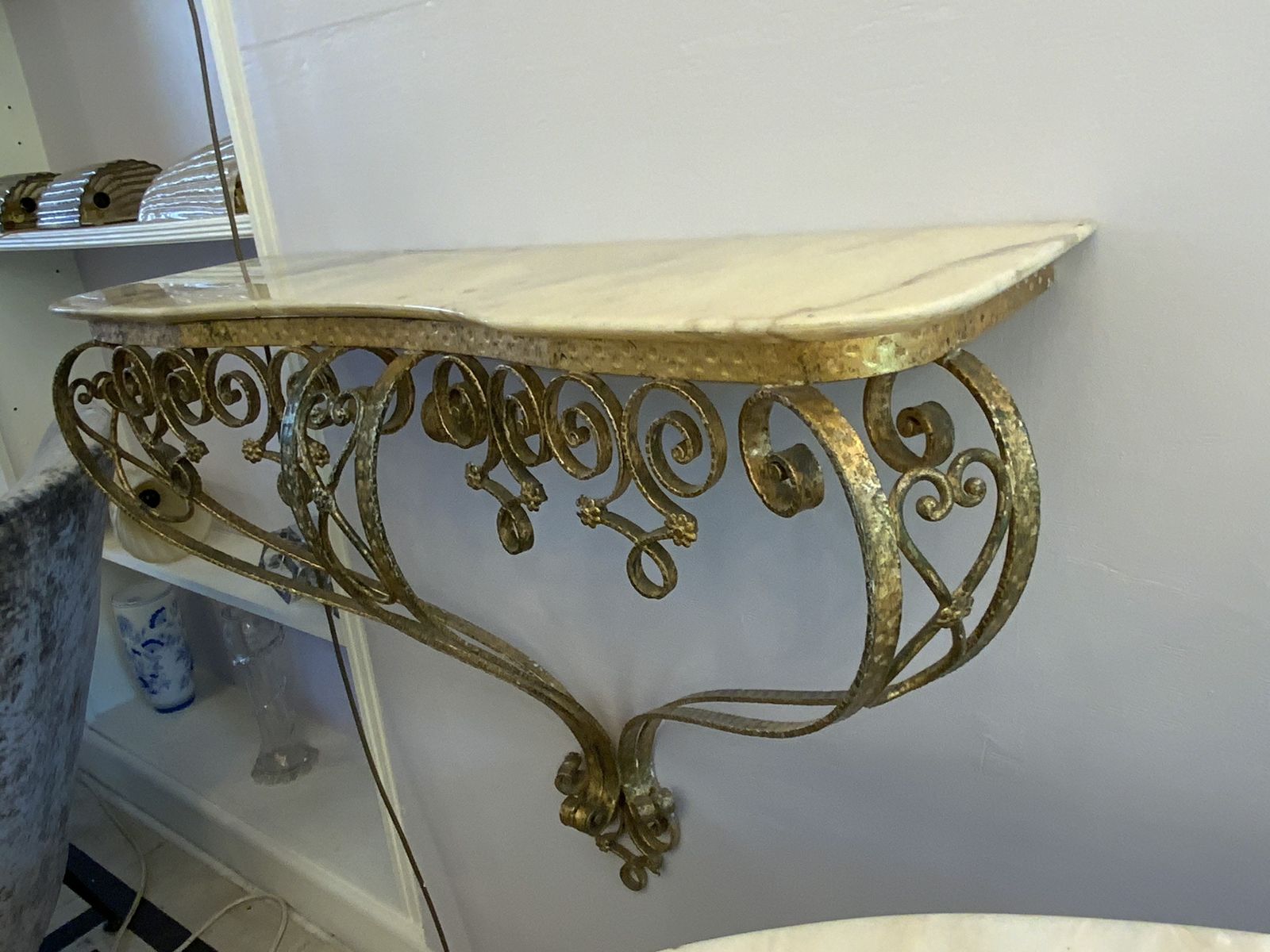 Italian Marble Top And Gold Leaf Metal 1940’s Console Table By Pierluigi Colli photo furniture
