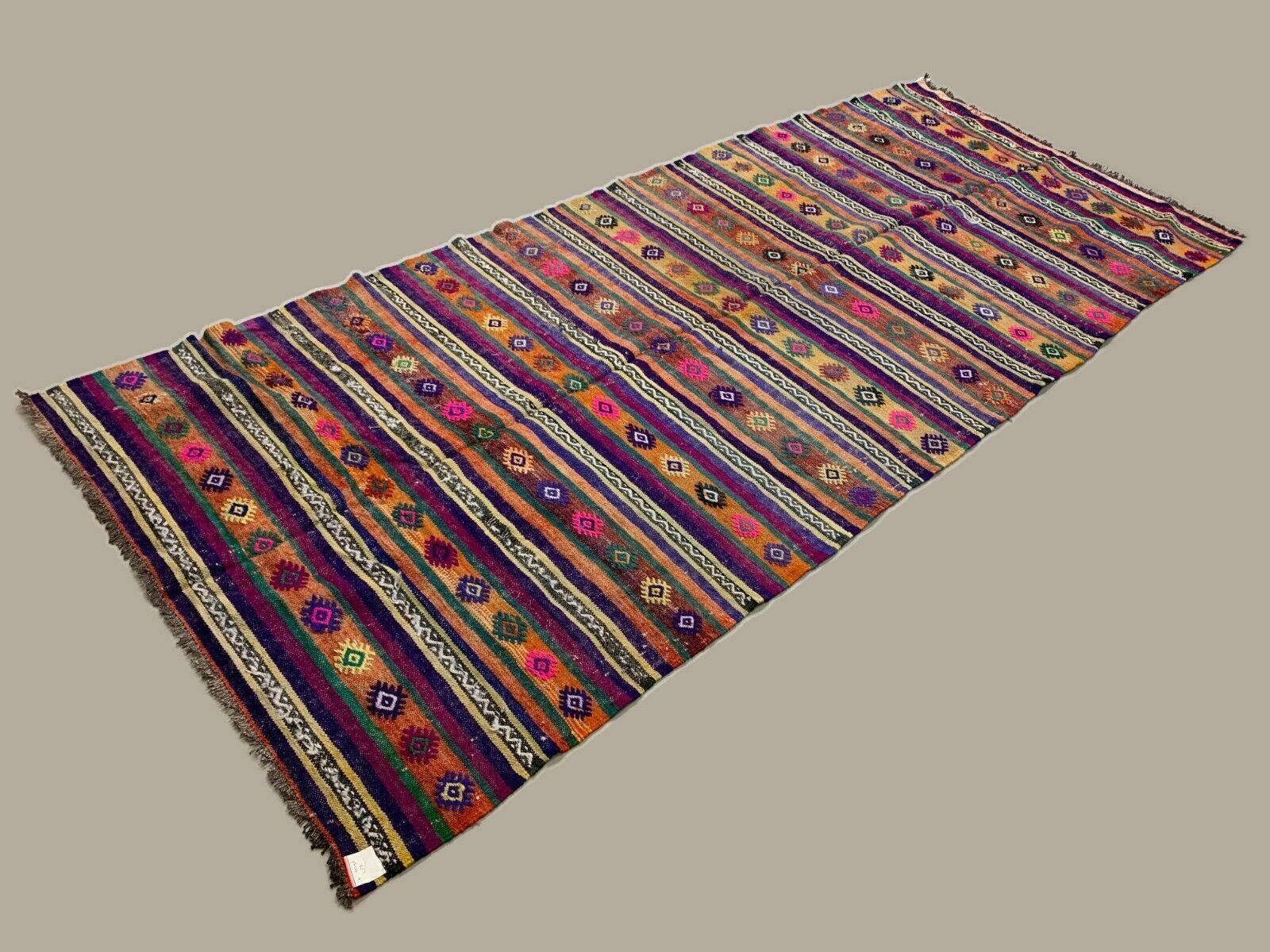Colourful Vintage Turkish Kilim 318x138 Cm Kelim Rug Wool Red Green Black Large photo for sale