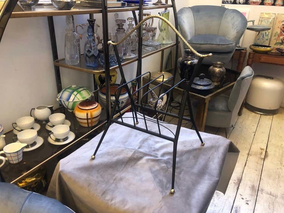 photo for sale Mid Century Modern Metal And Brass Italian Magazine Rack, Circa 1950