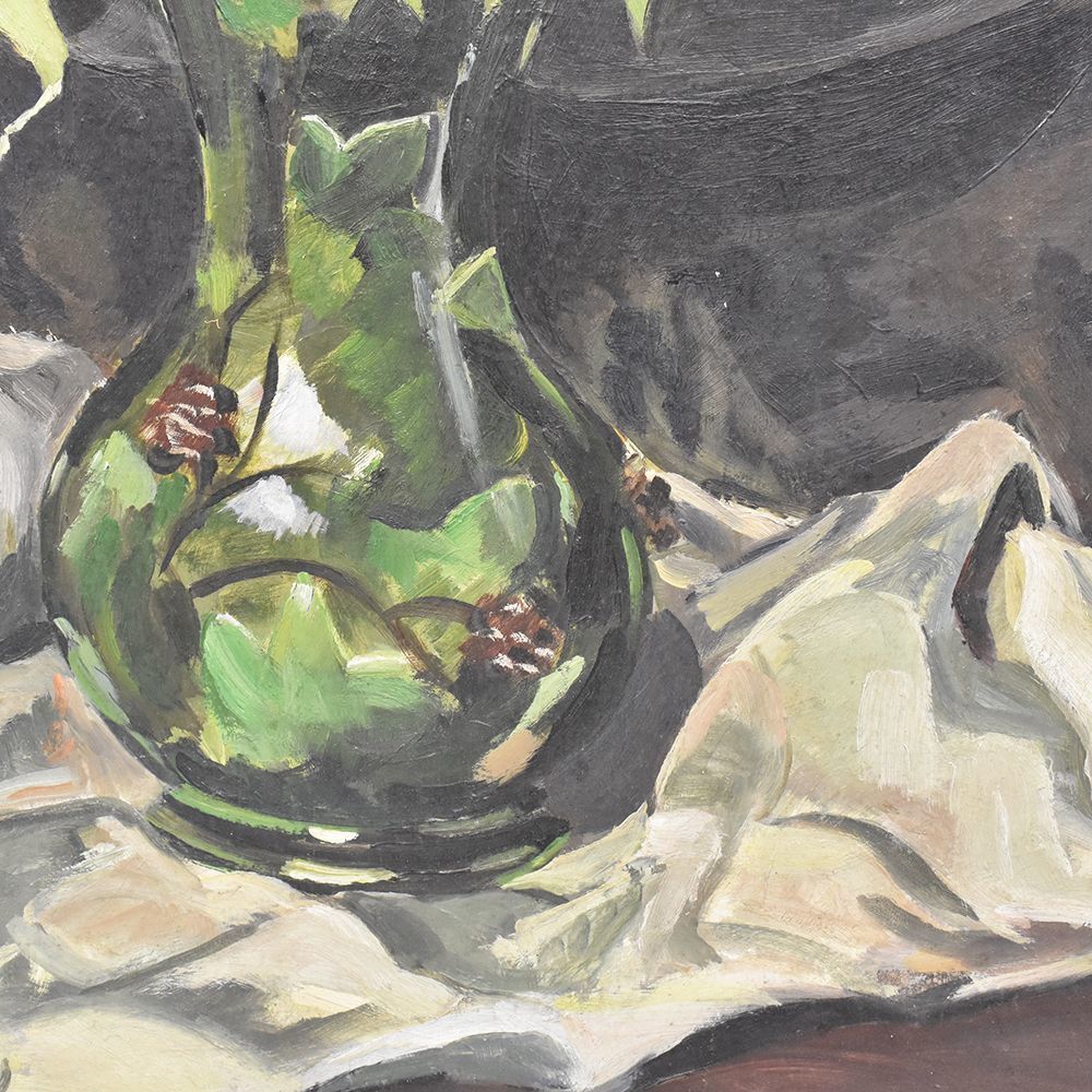 Flower Painting, Yellow And Red Zinnie Flowers, Still Life, Oil On Wood, 20th Century, Art Deco. (Qf248) photo Art