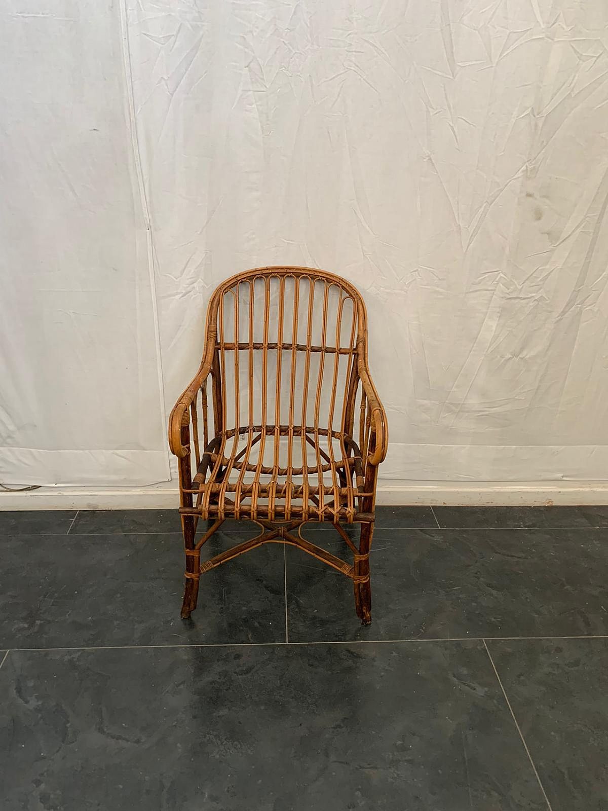 Italian Armchair In Bamboo And Wicker, 60s photo for sale