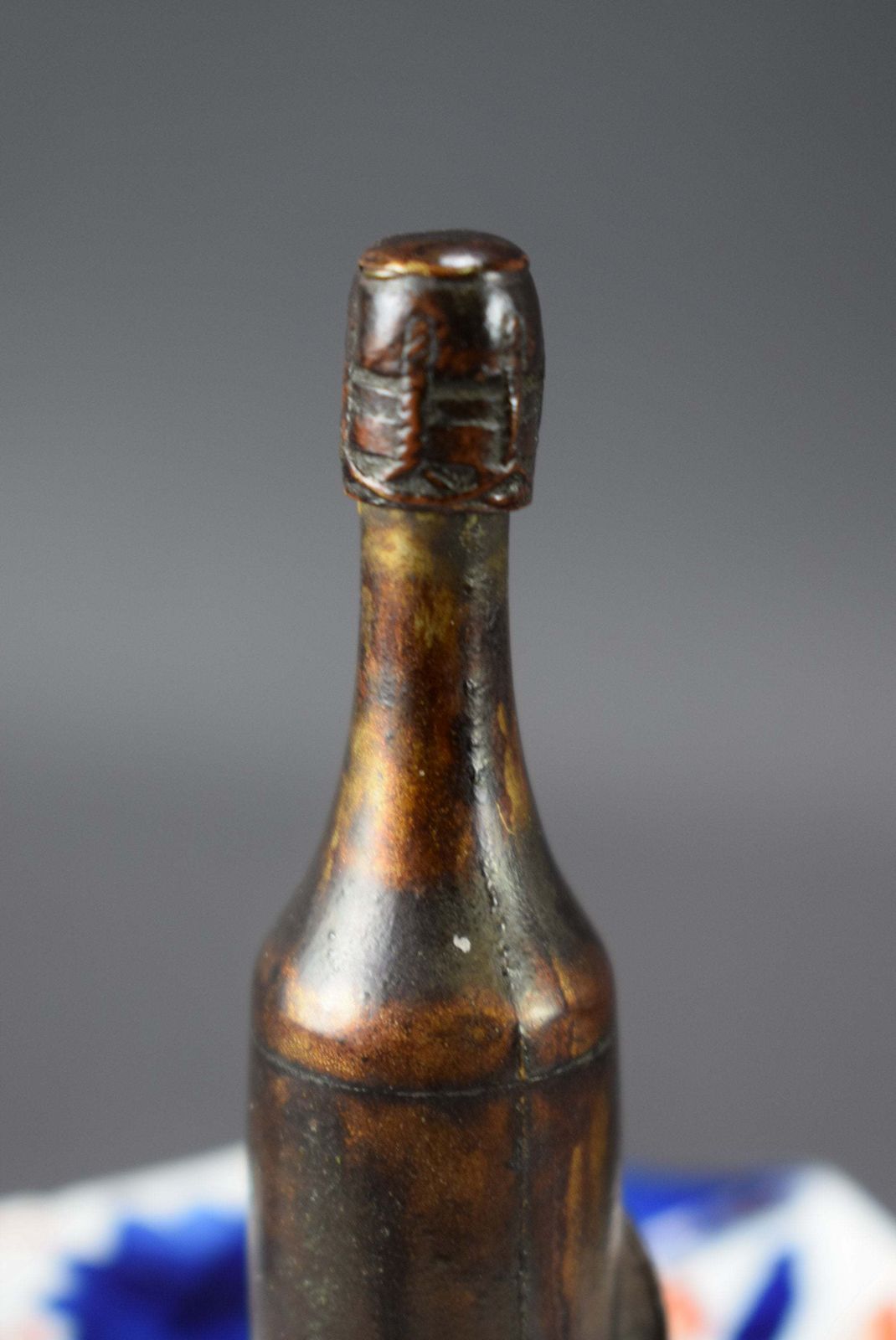 photo for sale Rare French Antique Bayeux Porcelain Cigar Cutter Champagne Bottle