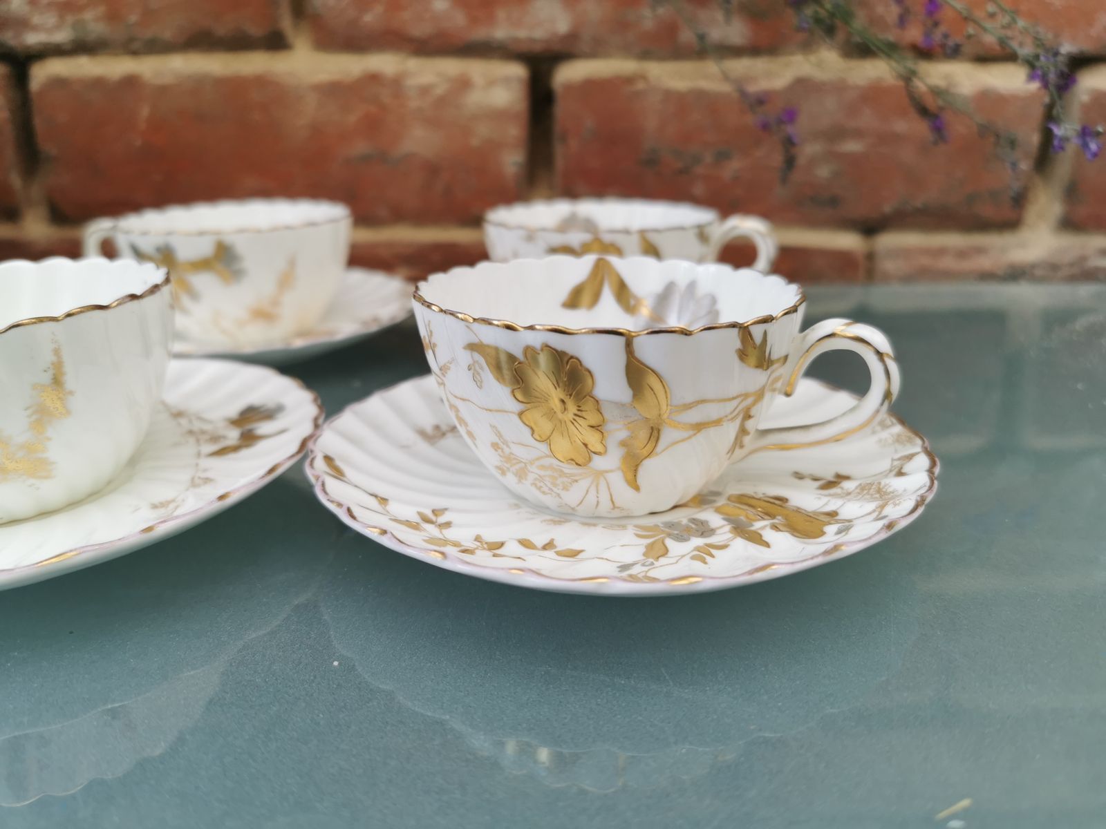 4 Bishop And Stonier Antique Ogier Demi Tasse Coffee Cups And Saucers photo for sale