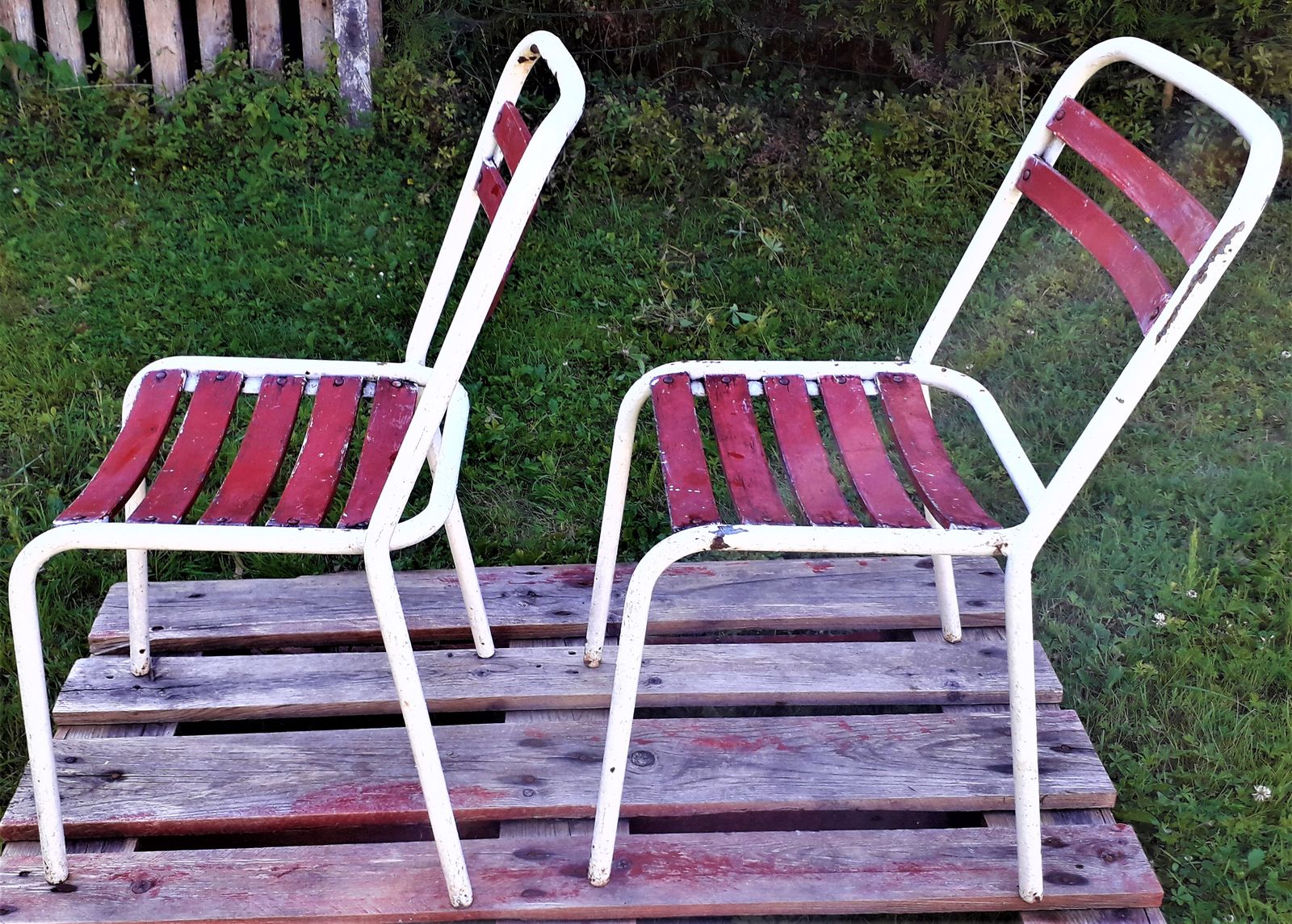 Duo Of Tolix Chairs With Wooden Seat photo 131.0