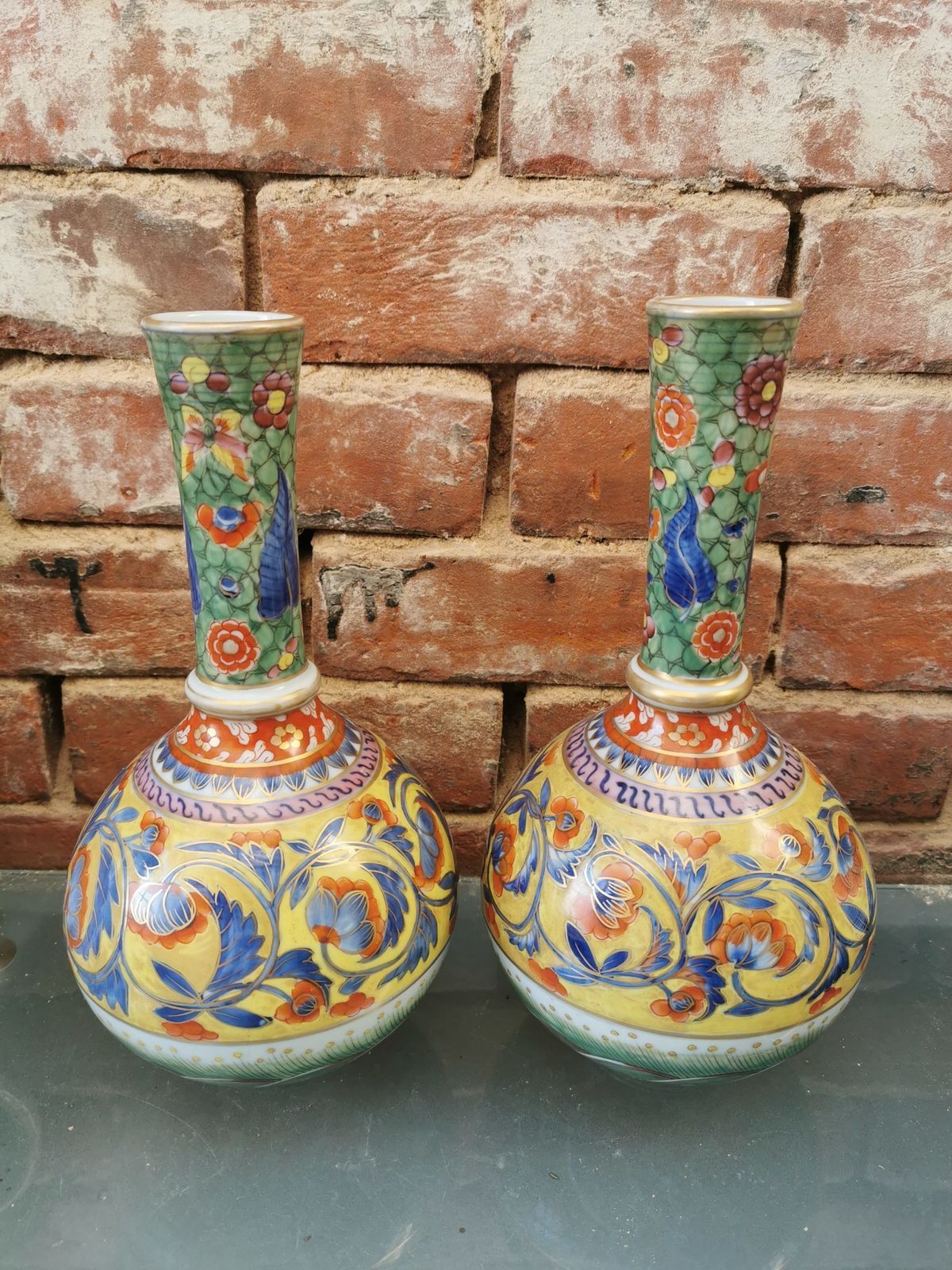 Pair Of Antique Clobbered Ware Vases, Probably French Dating From Late 19th Century photo for sale
