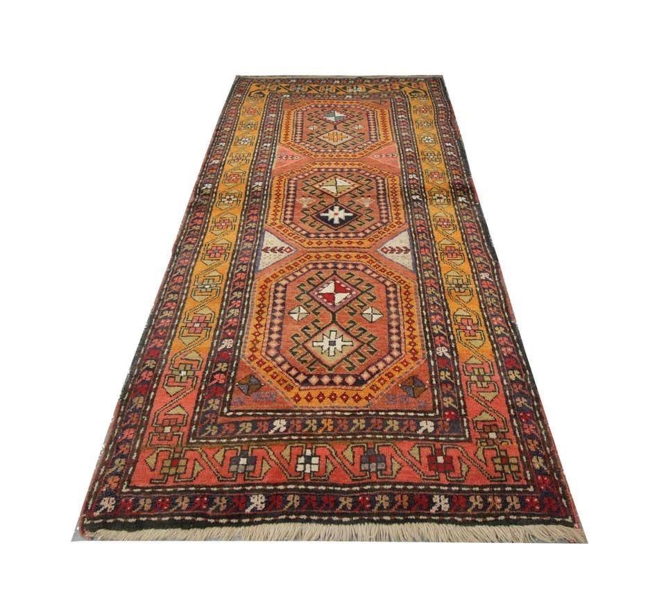 Handmade Carpets And Rugs, Traditional Antique Carpet, Orange Wool Caucasian Runner Rugs For Sale photo furniture