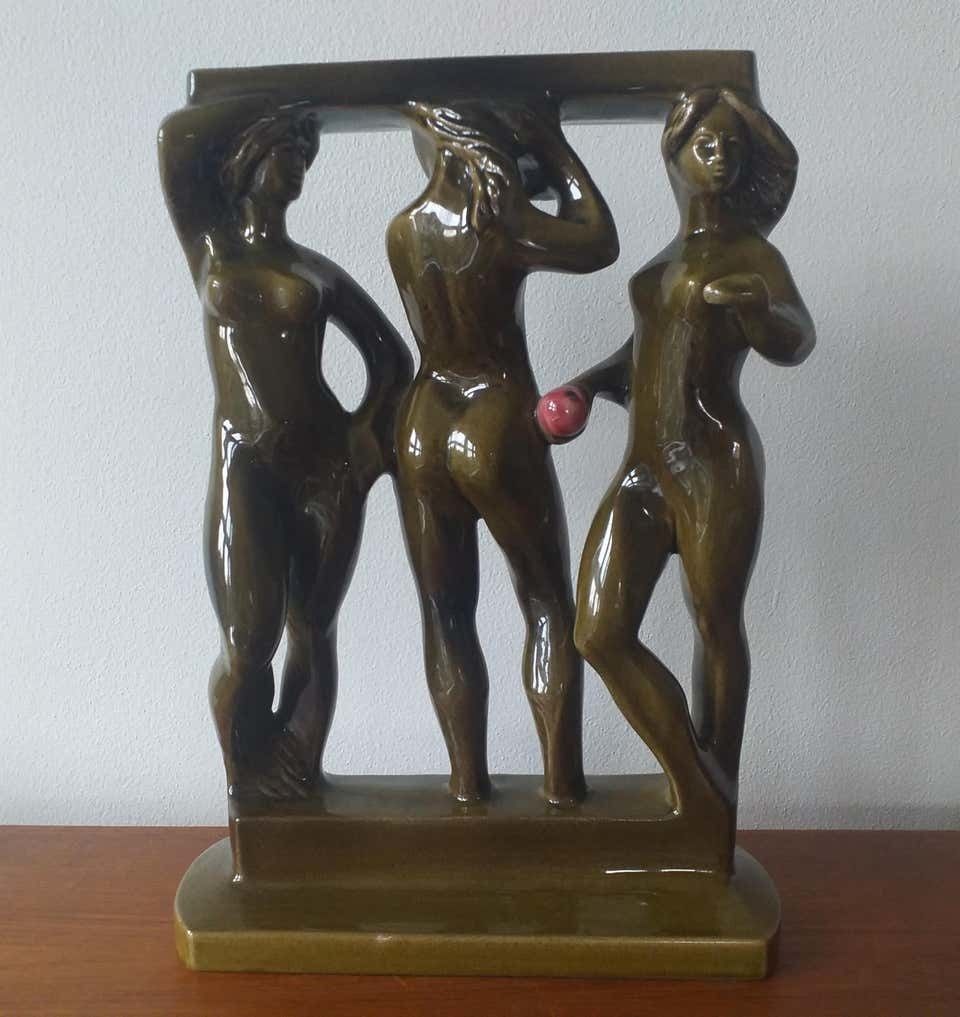 Midcentury Ceramic Sculpture Of Women, Three Graces, Design Zdenek Farnik 1960s photo buy