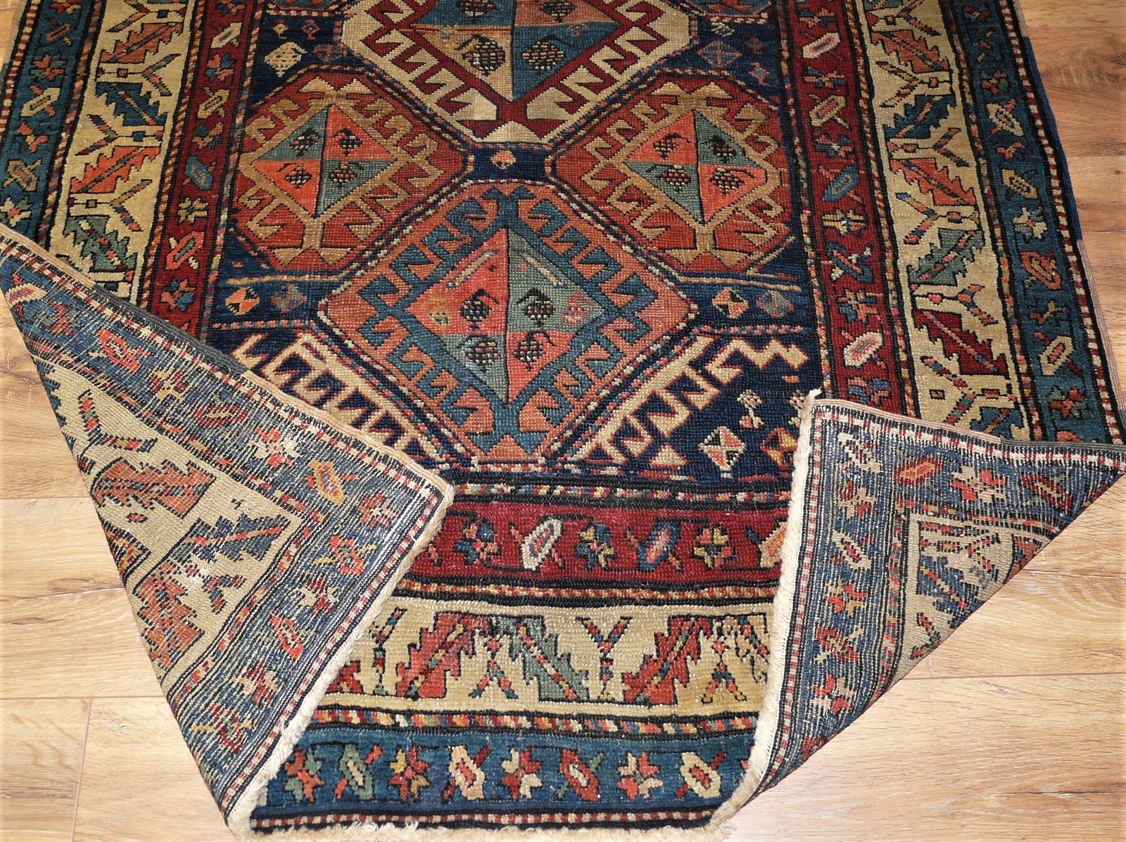 Genuine Antique Hand Knotted Caucasian Kazak Rug   100% Wool Pile   300 X 115 Cm (9'10" X 3'9") photo vinterior