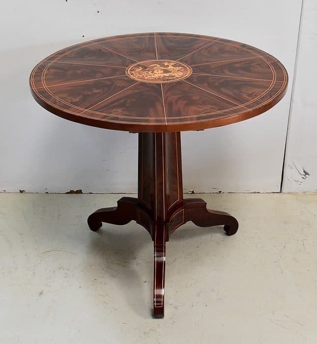 Burr Mahogany Veneer And Marquetry Pedestal Table, Charles X Period   Early 19th Century photo furniture