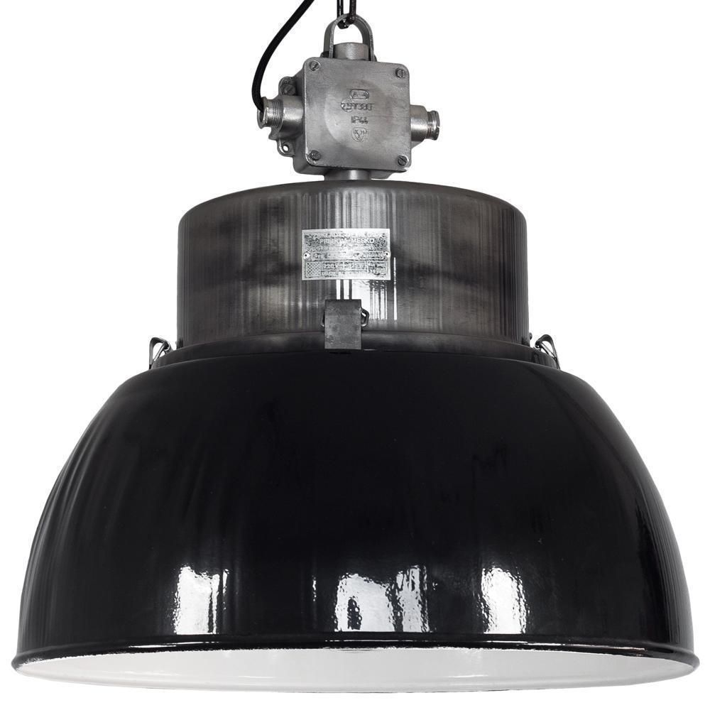 Original Industrial Lamp From Poland, Factory Pendant Light In Black Finish