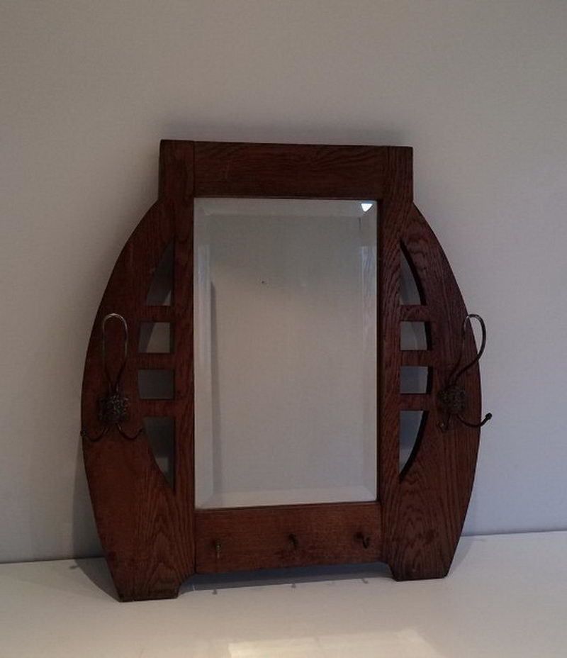 Art & Crafts Interesting Oak And Brass Mirror photo furniture