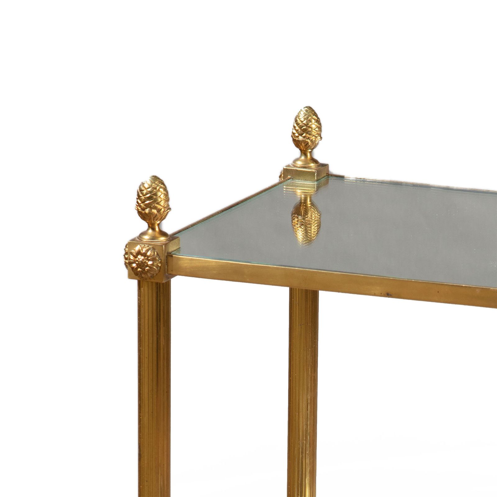 Pair Of Reeded Brass Etagere End Tables With Mirror Shelves photo Furniture