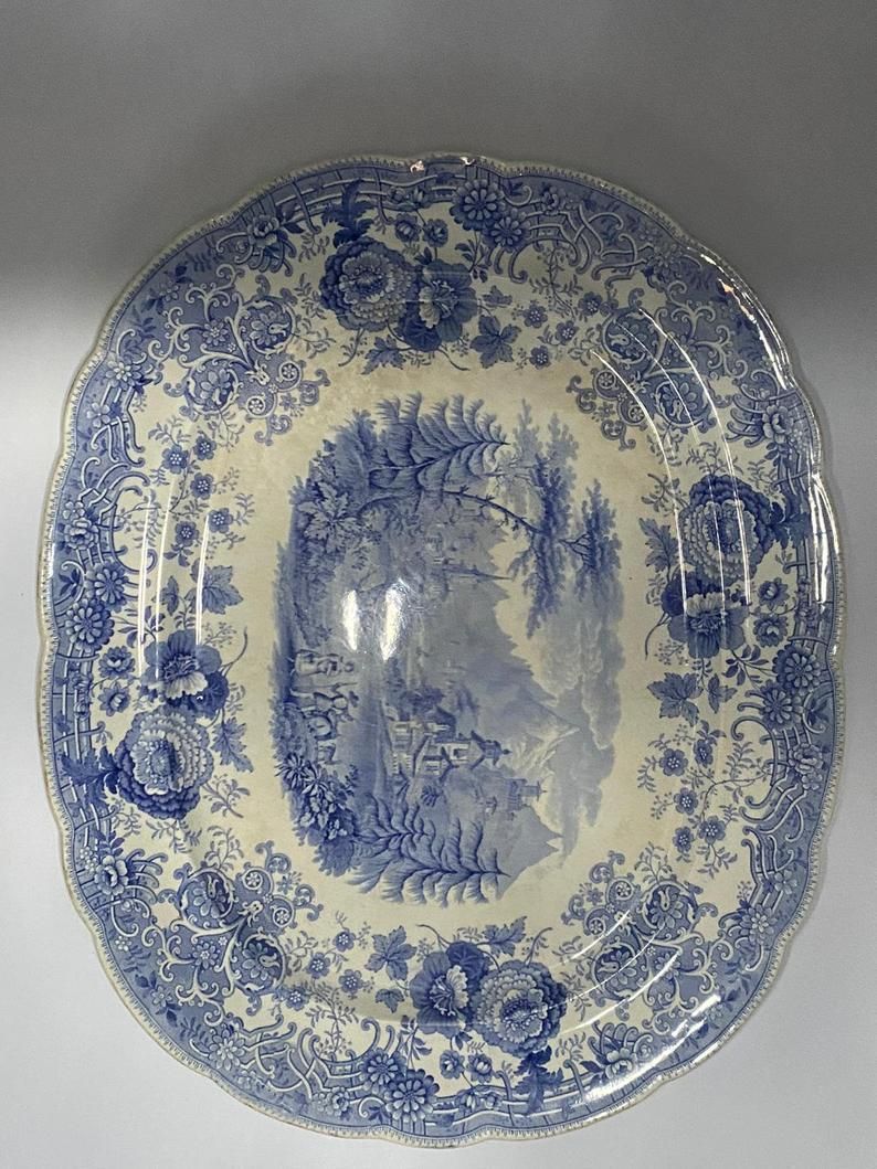 Large Antique Blue & White Meat Platter photo furniture