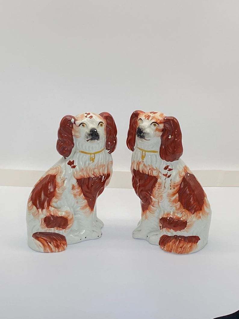 Pair Of Antique Brown & White Staffordshire Dogs photo furniture