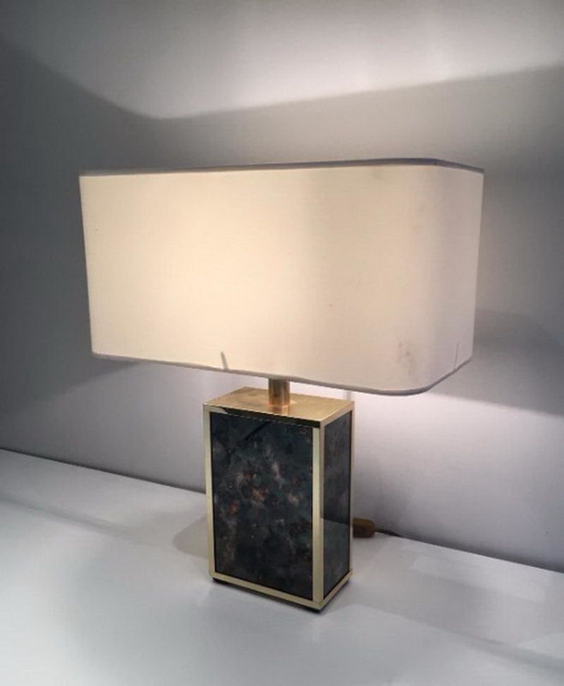 In The Style Of Aldo Tura. Foxed Glasses And Gild Metal Lamp. Circa 1970