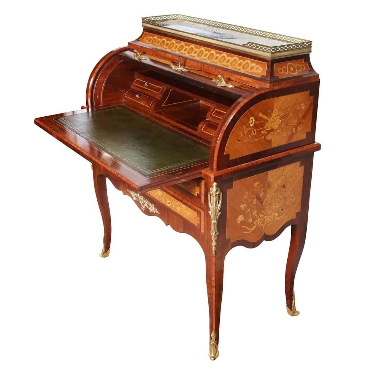 A Louis XVI Style French Marquetry Roll Top Bureau De Damme photo 12000.0