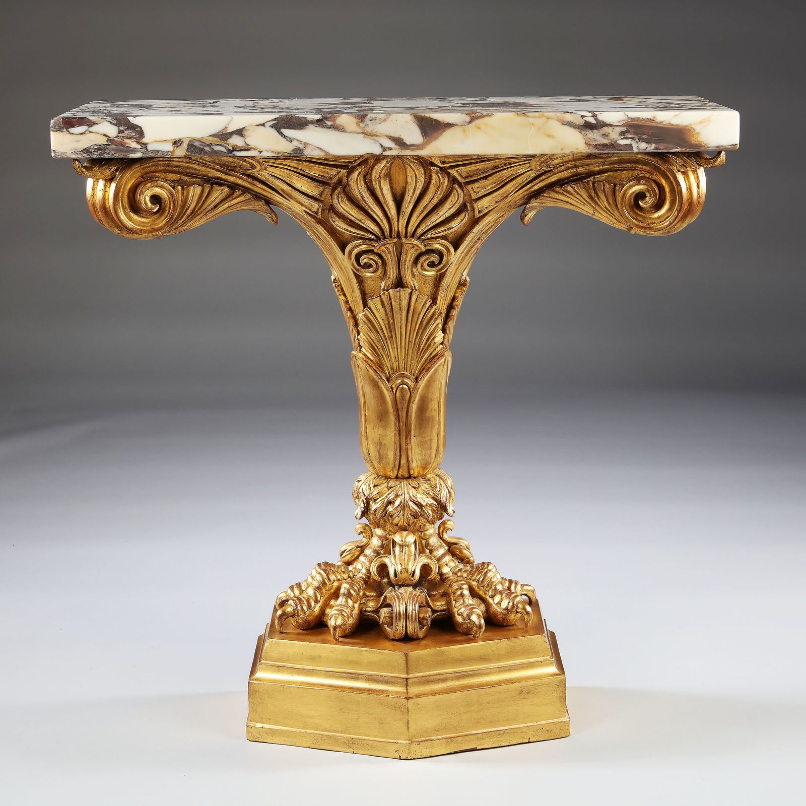 Pair Of Antique Neo Classical Giltwood And Marble Monopedia Console Tables photo furniture