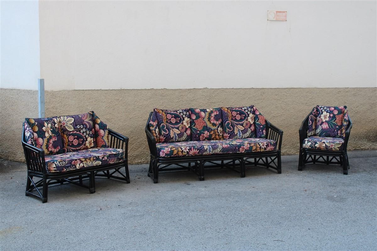 photo for sale Vivai Del Sud Armchair Italian Design 1970 Bamboo Black Flowers Multi Color
