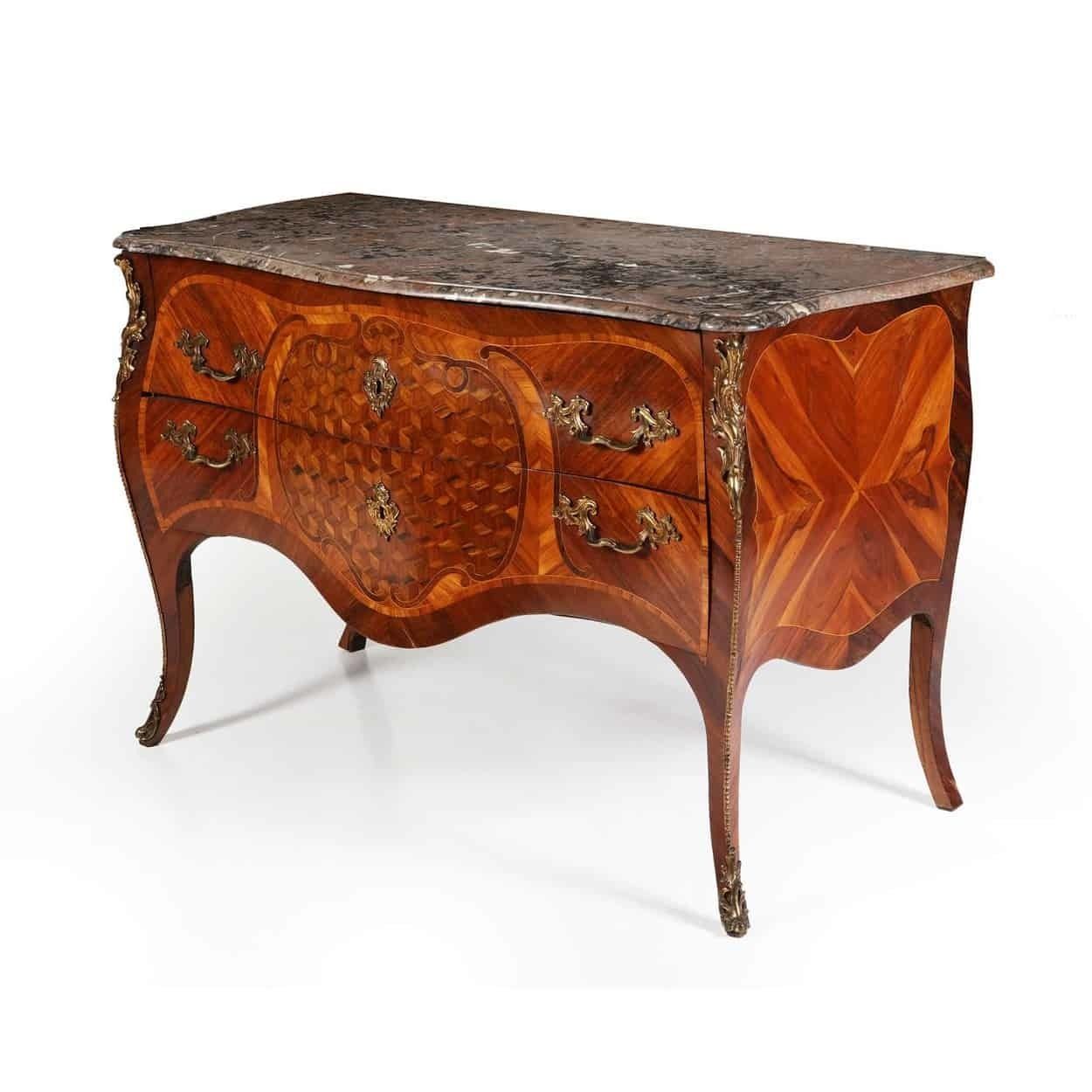 Dutch Rococo Bombe Commode – Parquetry – Mid 18th Century photo furniture