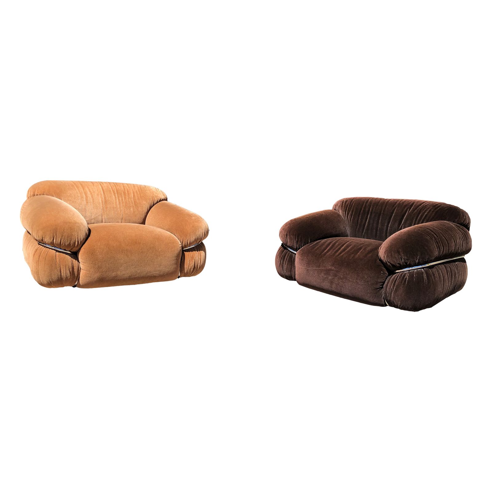 Pair Of Sesann Space Age Alpaca Velvet Lounge Chairs By Gianfranco Frattini For Cassina, 1972