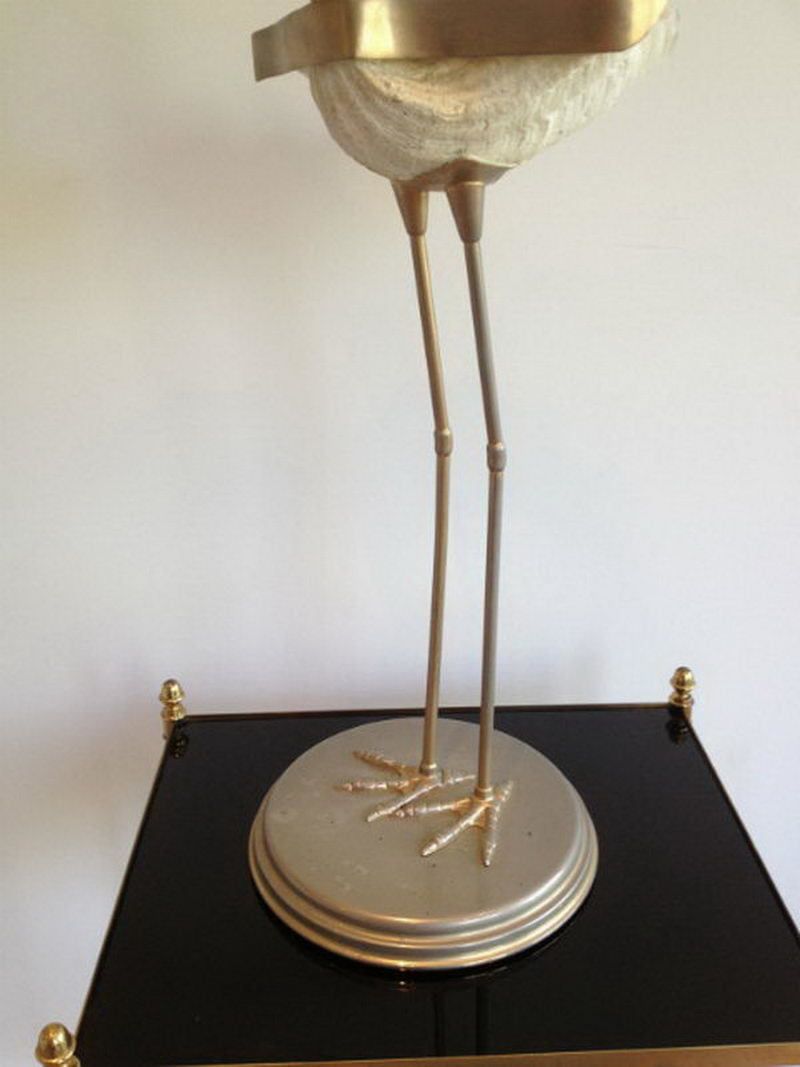 Unusual Styled Bird Made Of Metal And Shell. Circa 1960 (The Shell Has A Small Repair) photo vinterior