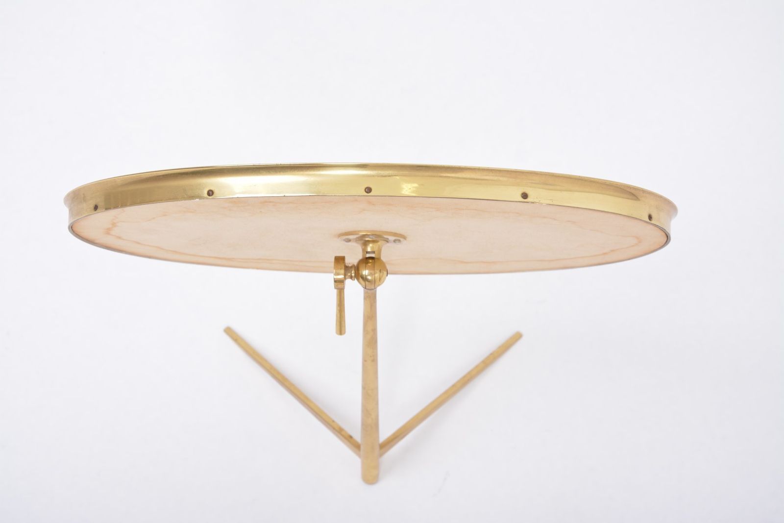 Mid Century Modern Oval Vanity Brass Table Mirror From Vereinigte Werkstätten Collection, 1960s photo 1225.0