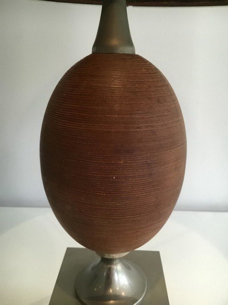Wood And Brushed Steel Egg Lamp With Wooden Shade. Circa 1970 photo buy