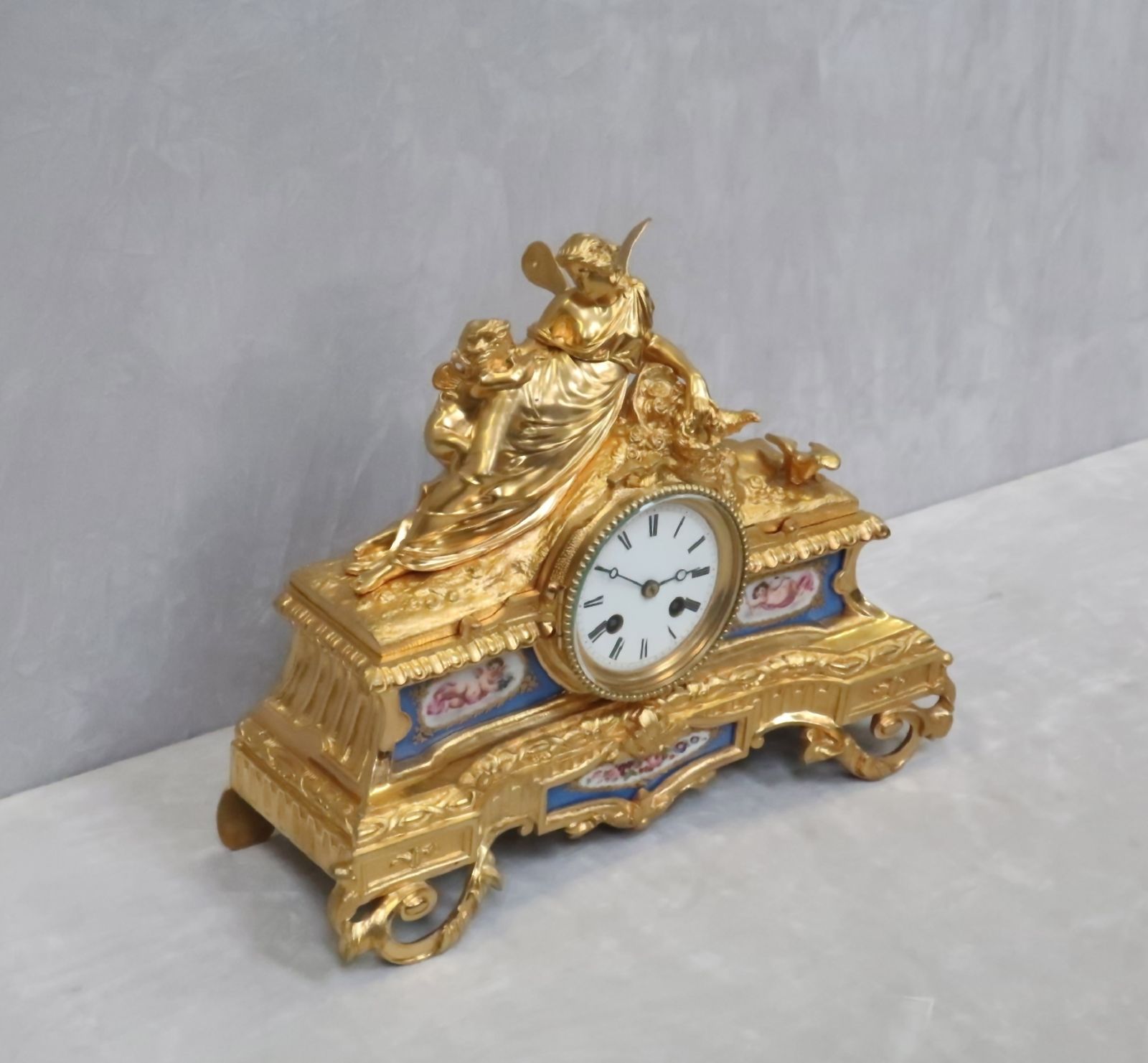French Victorian Bronze Gilt And Porcelain Mantel Clock By Vincenti photo buy