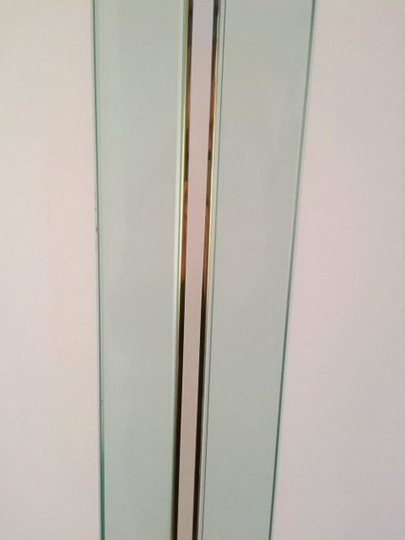 Glass, Brass And Lacquered Metal Floor Lamp. Circa 1970 photo Lighting
