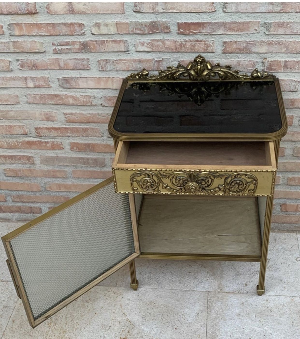 Mid Century Modern Single Bronze Vitrine Nightstand With Glass Door And Drawer photo for sale