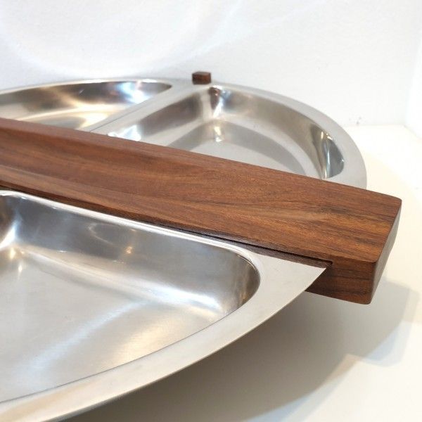 Arthur Salm Teak And Steel Revolving Tray photo for sale