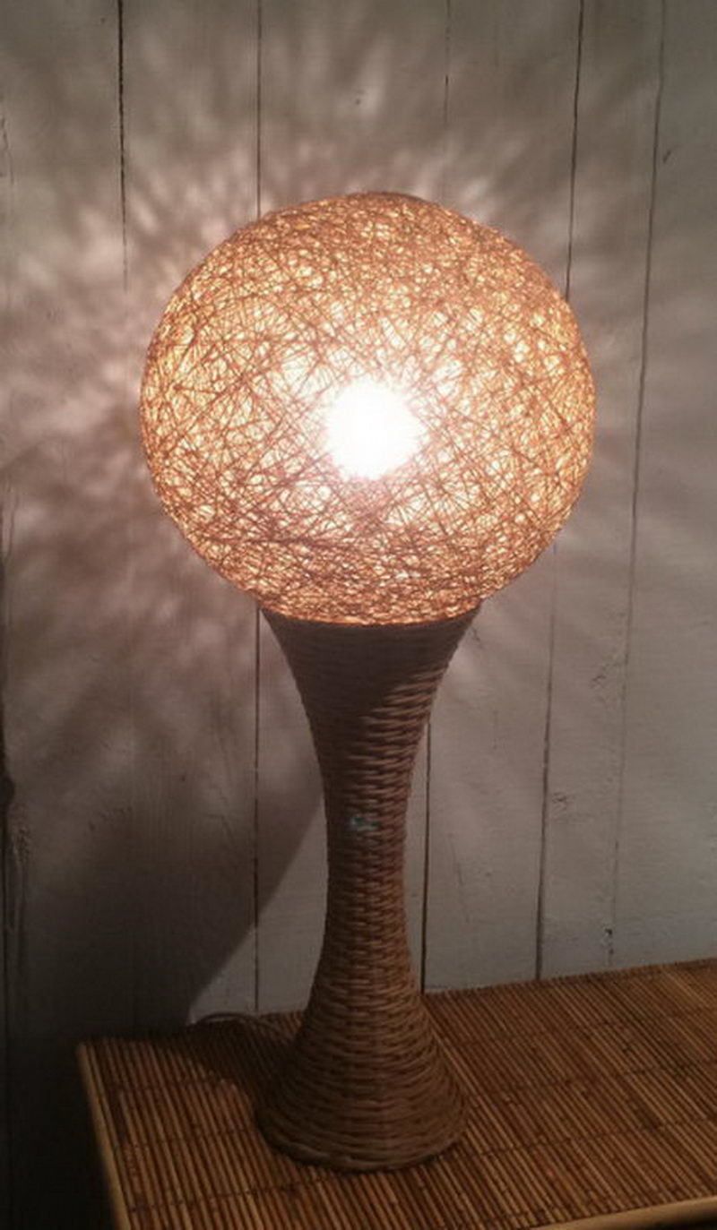 Unusual Tall Rattan Lamp. Circa 1970 photo furniture