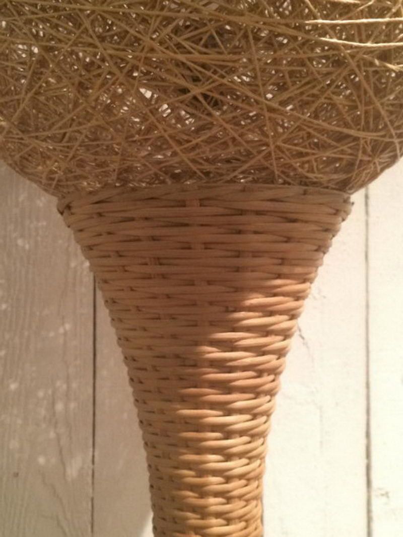 Unusual Tall Rattan Lamp. Circa 1970 photo vintage