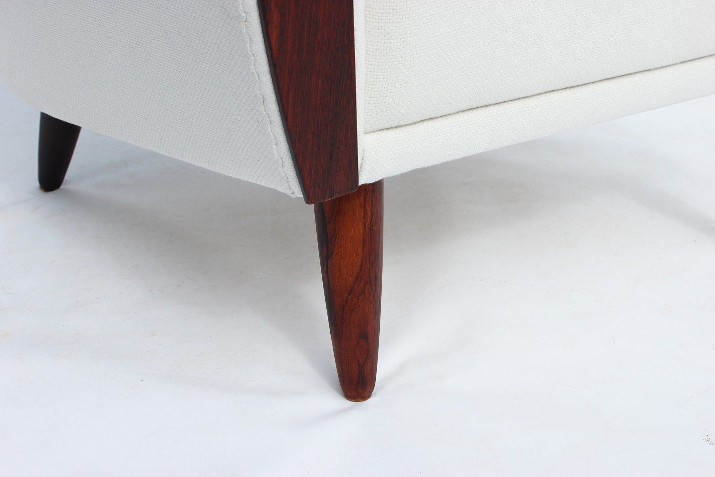 Armchair With High Back, Upholstered In White Fabric, With Rosewood Of Danish Design From The 1960s photo vinterior