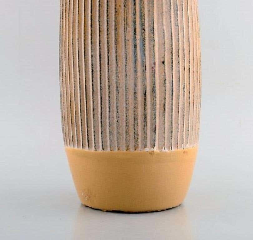 Scandinavian Ceramist, Large Vase In Glazed Ceramic With Grooved Body photo Home Decor