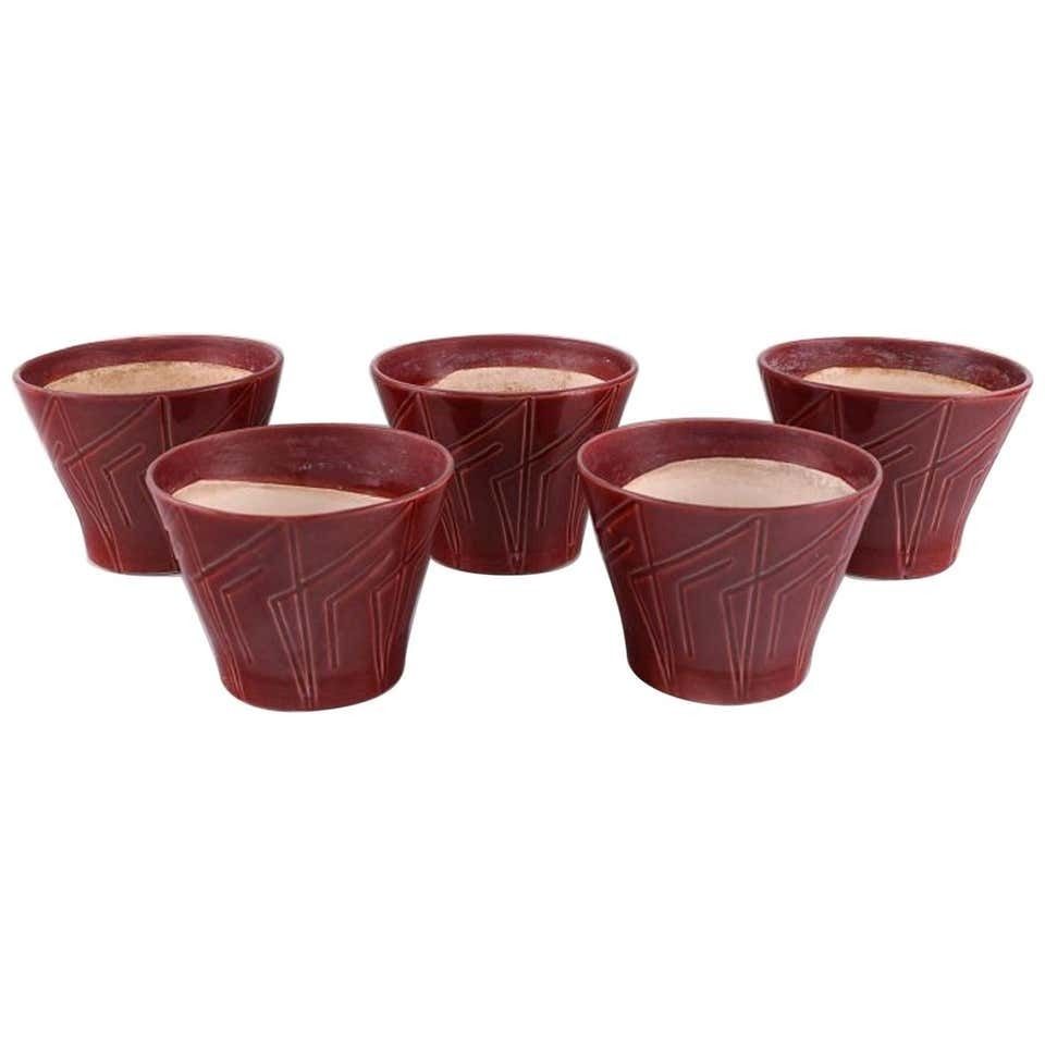 Five Bo Fajans Marianne Flower Pots In Glazed Ceramic, 1960s 1970s