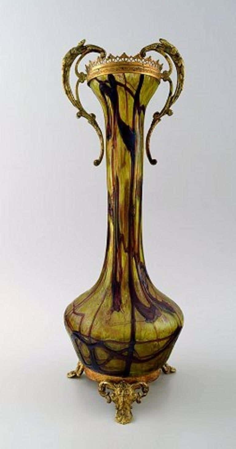 Art Nouveau A Pair Of Large Art Glass Vases, Bronze Fittings, Circa 1900 photo furniture