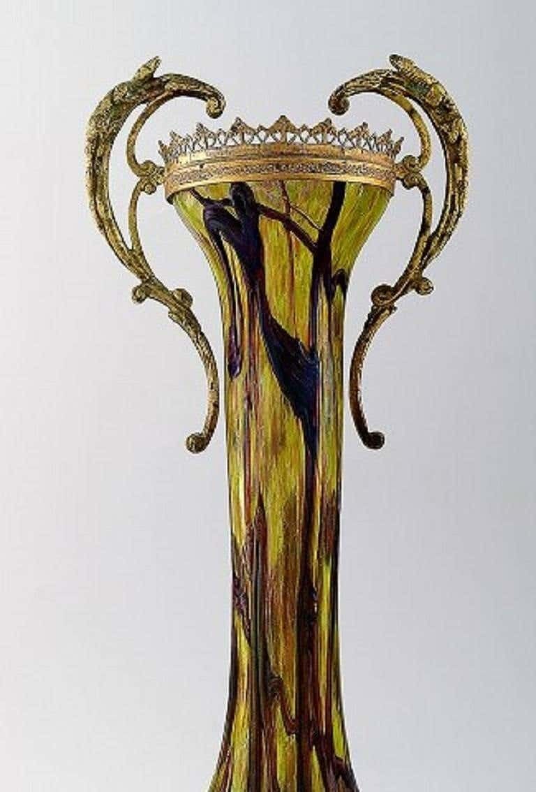 Art Nouveau A Pair Of Large Art Glass Vases, Bronze Fittings, Circa 1900 photo for sale