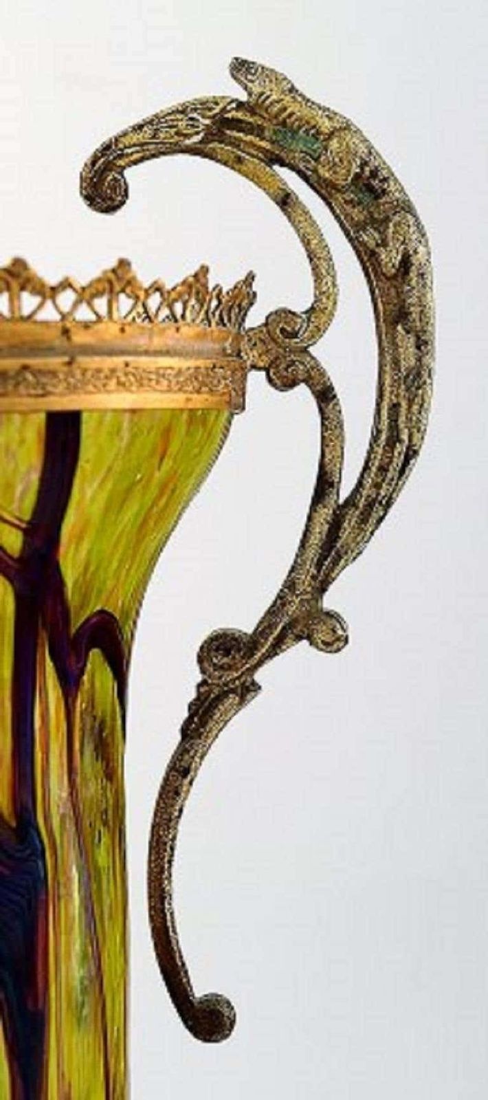 Art Nouveau A Pair Of Large Art Glass Vases, Bronze Fittings, Circa 1900 photo vinterior