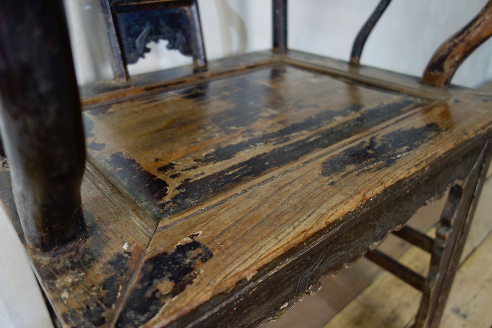 19th Century Elm Chinese Officials Hat Yoke Back Chair photo furniture