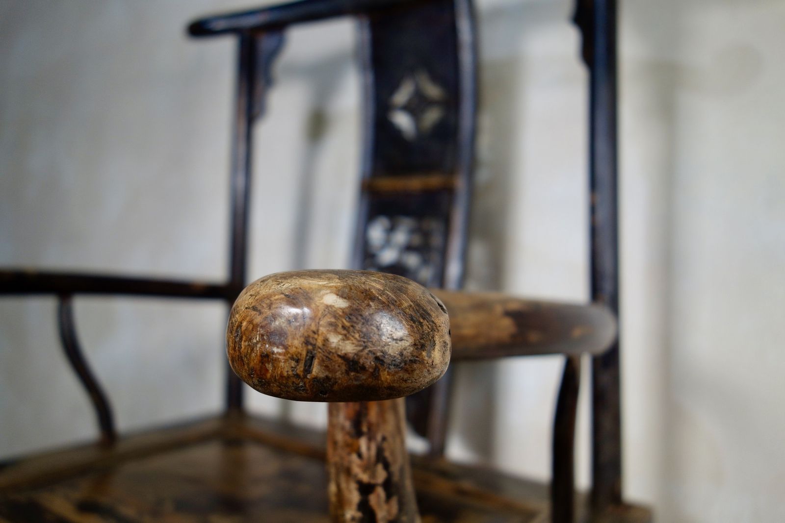 19th Century Elm Chinese Officials Hat Yoke Back Chair photo vinterior