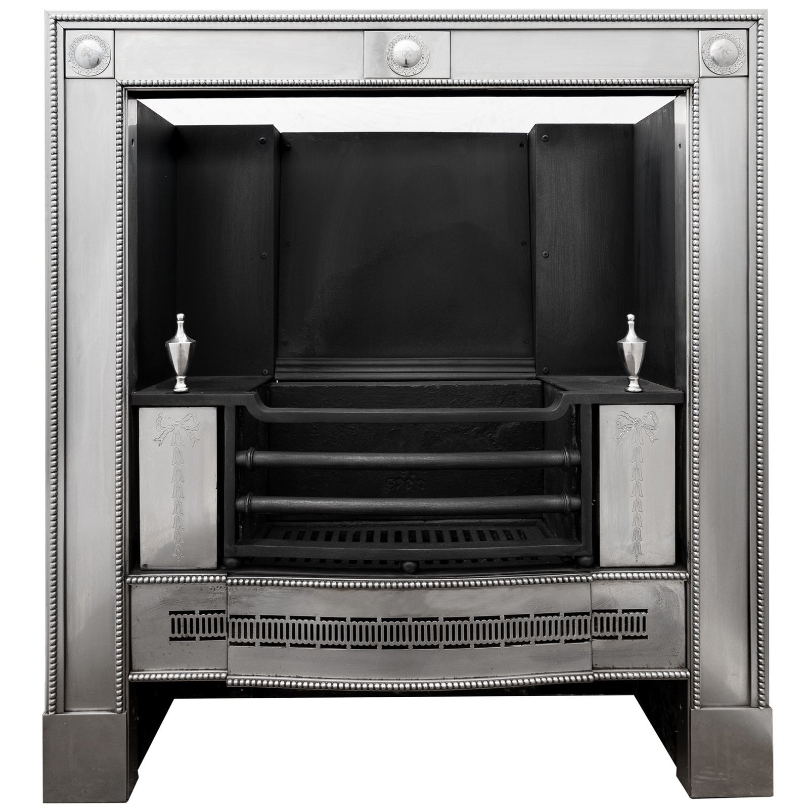 Reclaimed Georgian Style Polished Steel Register Grate In The Manner Of Robert Adam