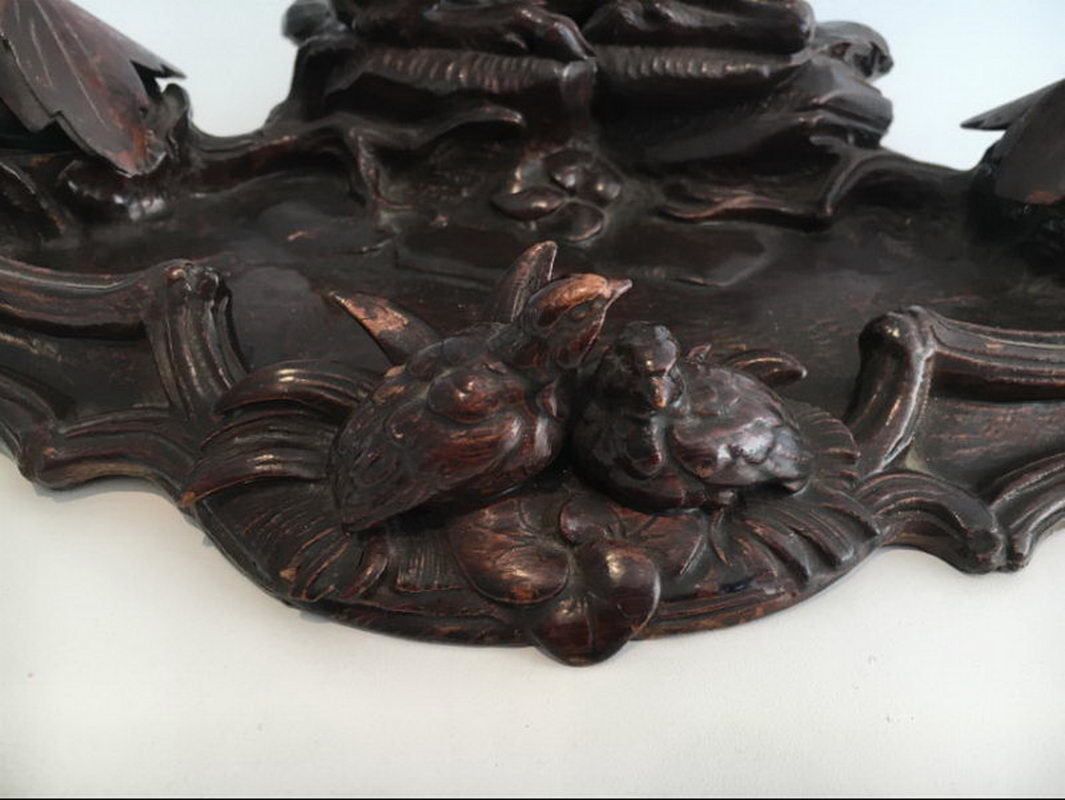 Black Forest Carved Wood Inkwell. Deer And Birds In The Forest. 19th Century photo buy